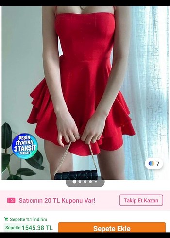 Kırmızı Straplez Mini Elbise - Görsel 3