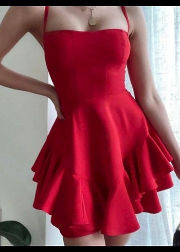 Kırmızı Straplez Mini Elbise - Görsel 2
