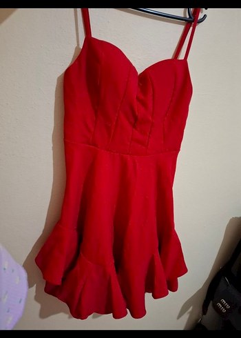 Kırmızı Straplez Mini Elbise - Görsel 4