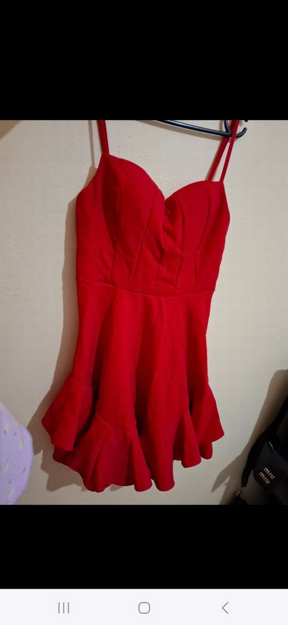 Kırmızı Straplez Mini Elbise - Görsel 4