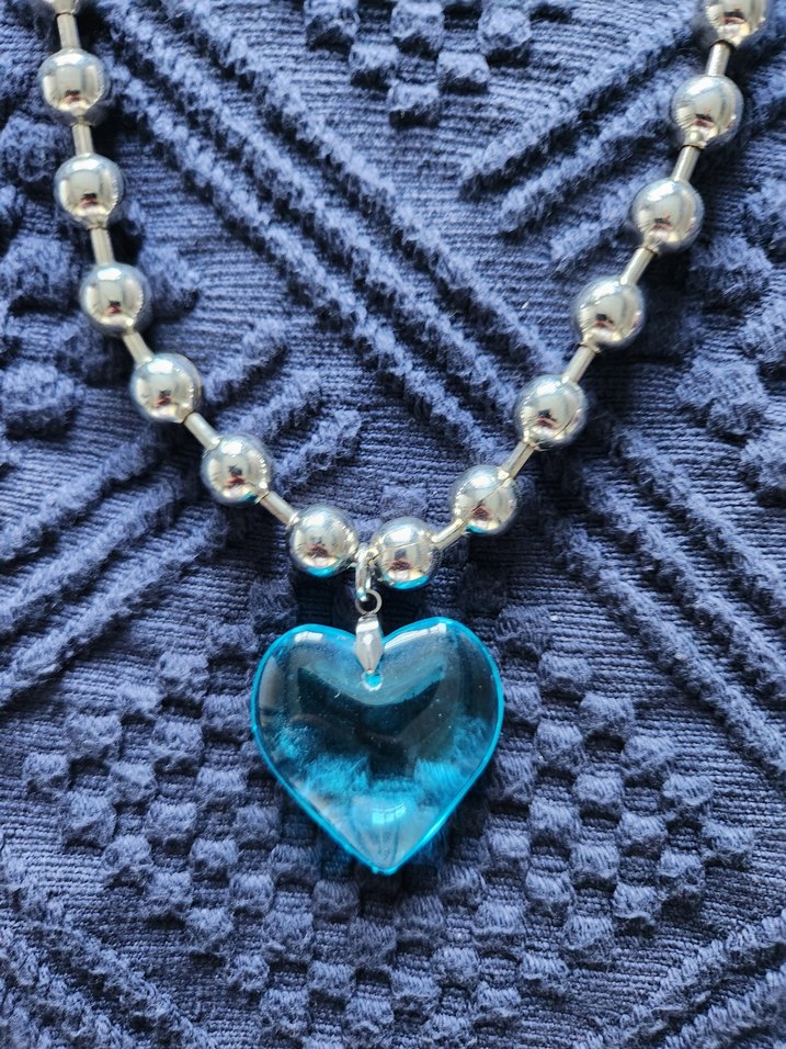 Mavi Cam Kalp Kolye - Görsel 4