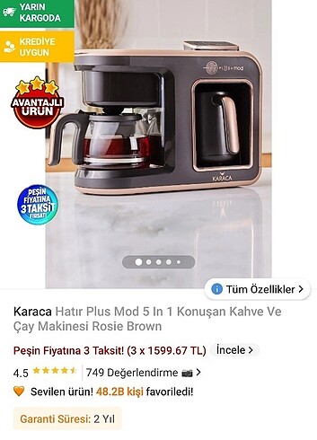Karaca 5in 1 kahve ve çay makinesi