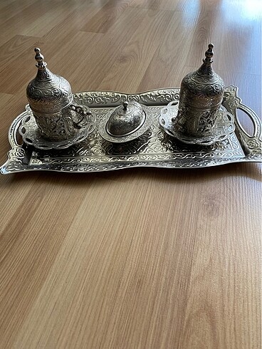 Trabzon bakır işlemeli iki kişilik kahve fincan takım