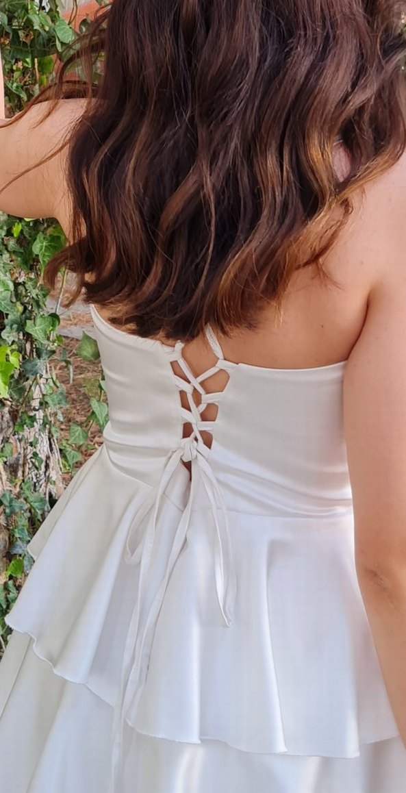 Kadın Beyaz Mini Kat Kat Saten abiye - Görsel 5