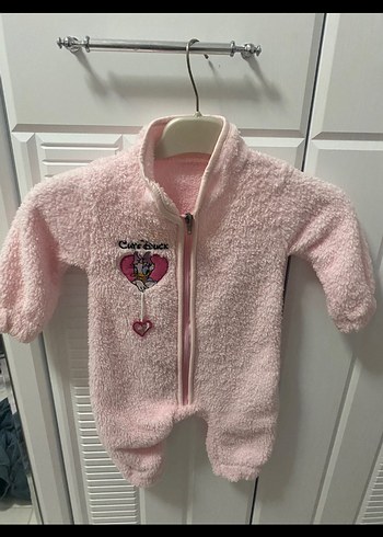 Pembe Nakışlı Bebek Tulumu Fermuarlı