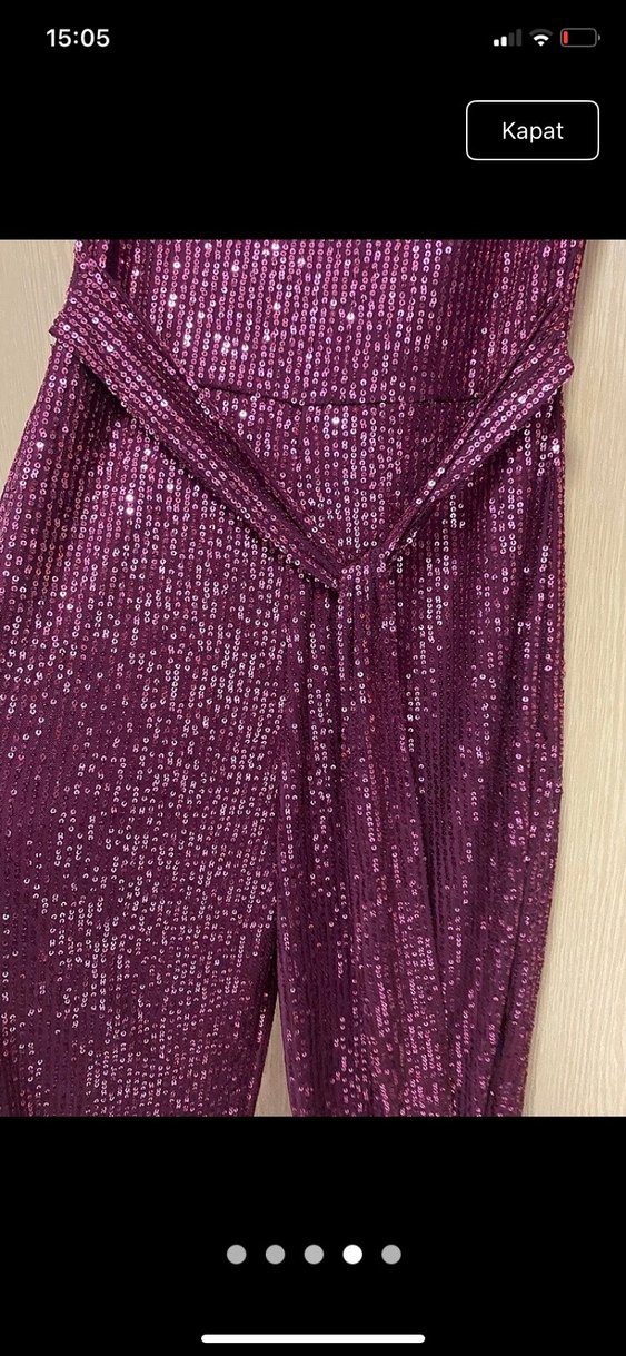 Kadın Bordo Parlak Yılan Desenli Uzun Tulum - Görsel 4