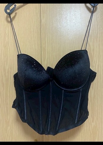 Işıltılı Siyah Straplez Mini Bustiyer - Görsel 2