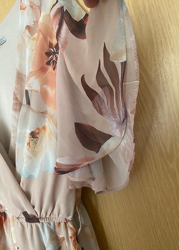Zara Bej Desenli Midi Rahat Kesim Kadın Elbise