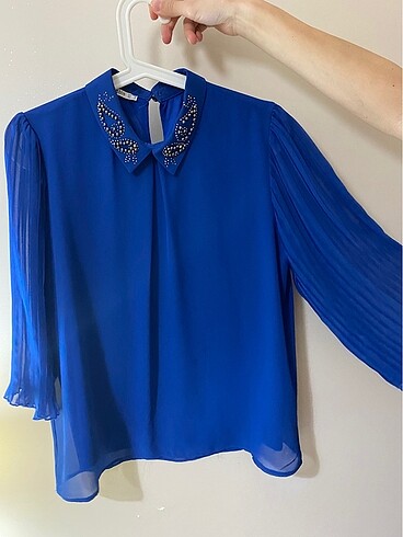 Saks mavisi kadın bluz