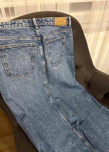 l Beden Kadın Mavi Denim Midi Boy Etek