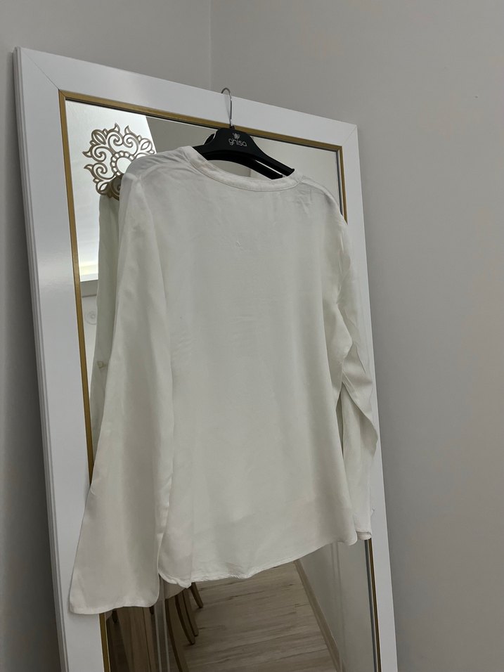 Beyaz V Yaka Kadın Gömlek bluz - Görsel 2