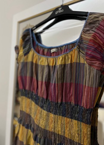 Bohem Çok Renkli Pilili uzun elbise - Görsel 2