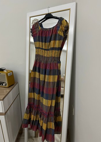 Bohem Çok Renkli Pilili uzun elbise - Görsel 4