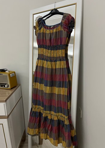 Bohem Çok Renkli Pilili uzun elbise - Görsel 3