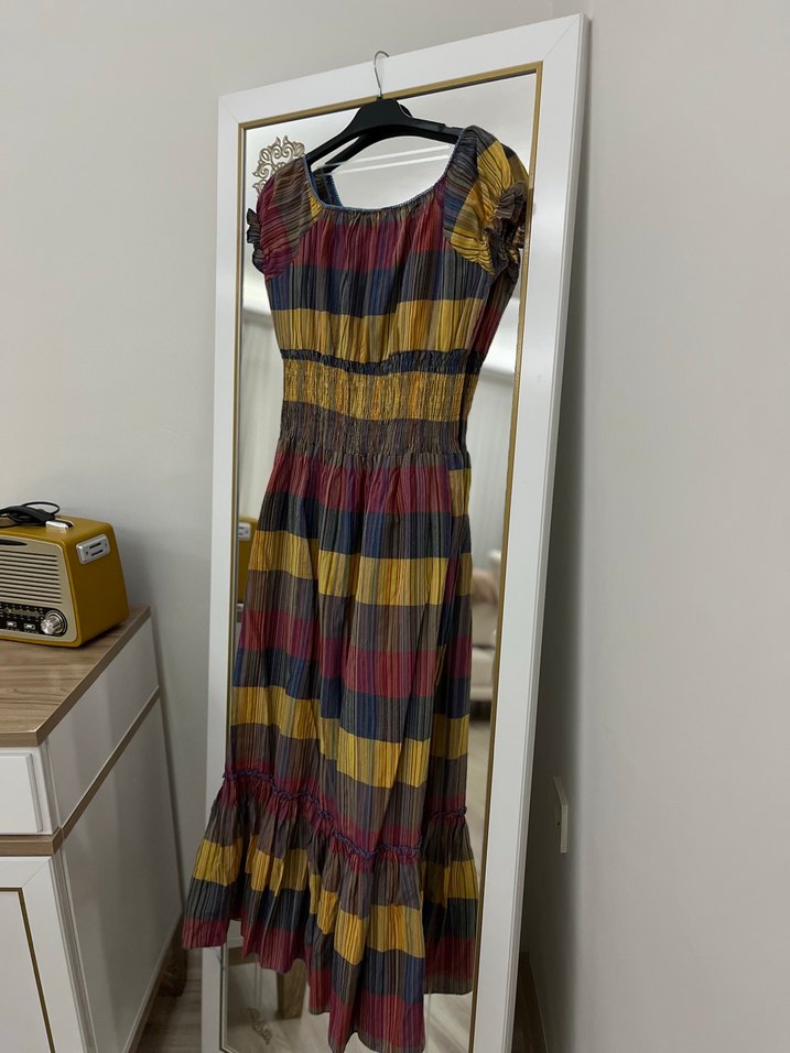 Bohem Çok Renkli Pilili uzun elbise - Görsel 4