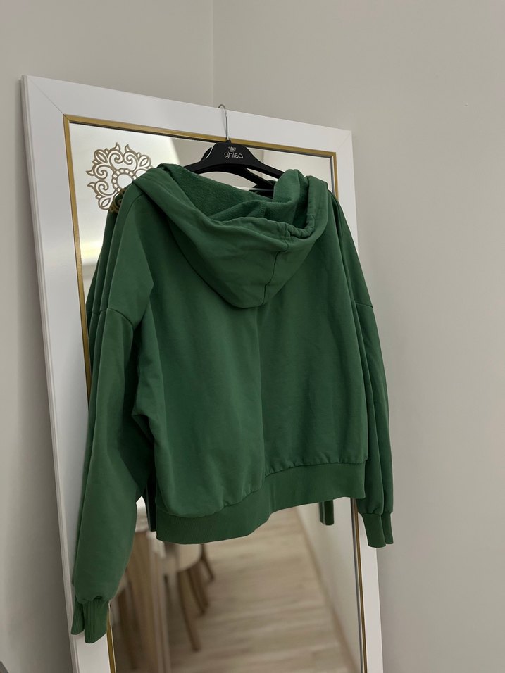 Koyu Yeşil Kapüşonlu Fermuarlı Sweatshirt - Görsel 2