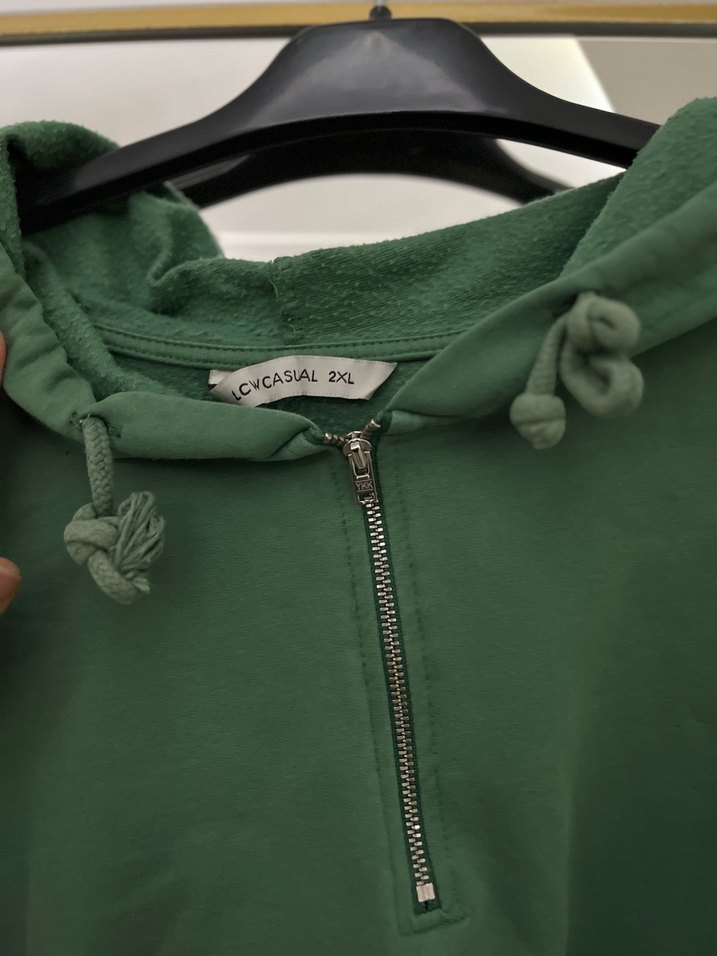 Koyu Yeşil Kapüşonlu Fermuarlı Sweatshirt - Görsel 3