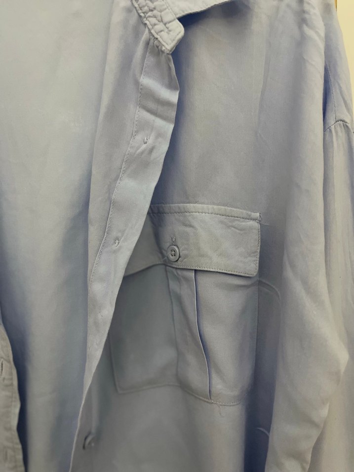 Gri Keten Kısa Kollu Kadın Gömlek - Görsel 3