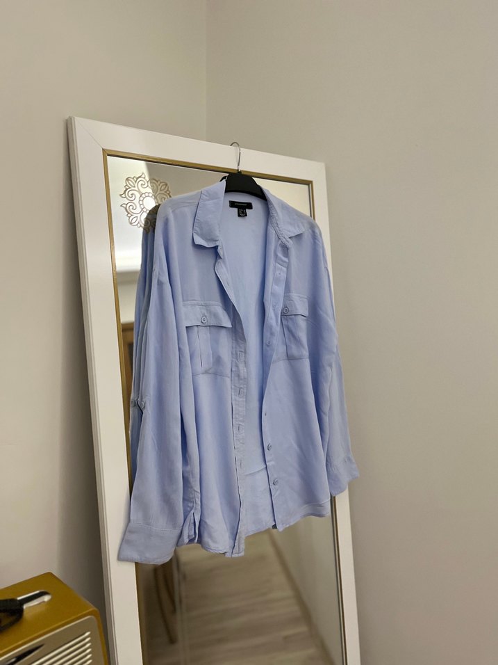 Gri Keten Kısa Kollu Kadın Gömlek - Görsel 2