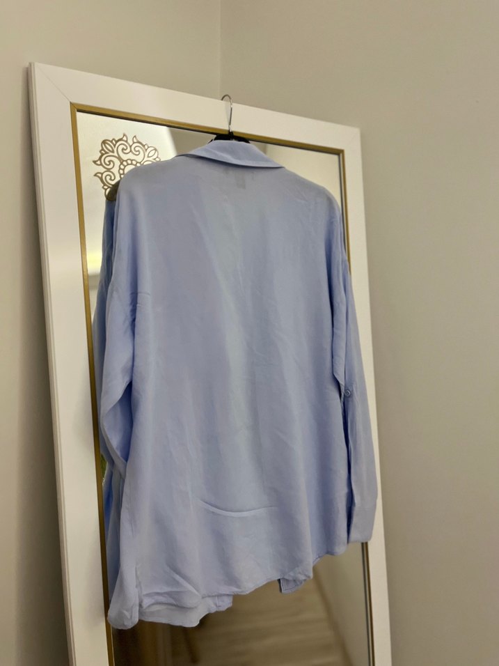 Gri Keten Kısa Kollu Kadın Gömlek - Görsel 5