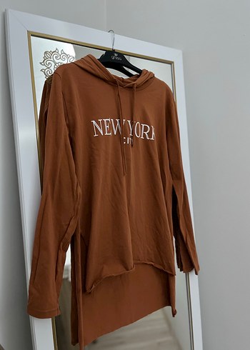 Kadın Kahverengi Baskılı Kapüşonlu Sweatshirt