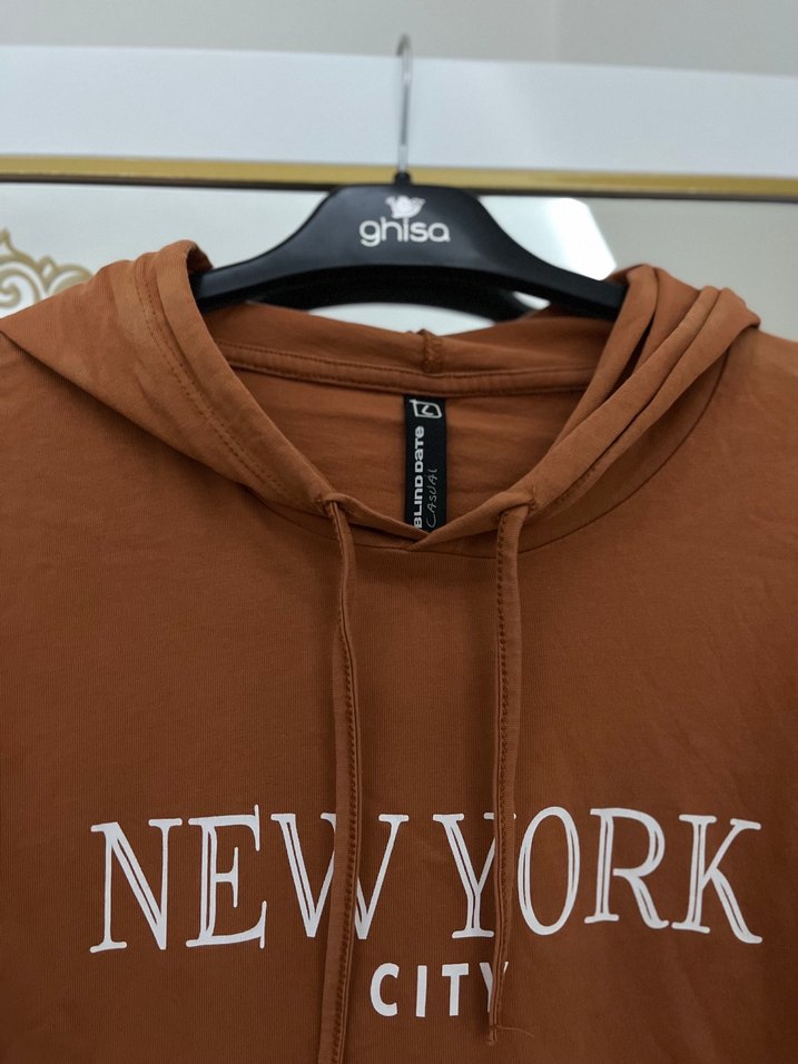 Kadın Kahverengi Baskılı Kapüşonlu Sweatshirt - Görsel 2