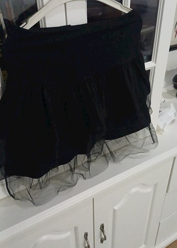s Beden Siyah Fırfırlı Gotik Mini Etek
