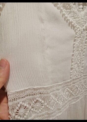 xs Beden Beyaz askılı damtel detaylı elbise 