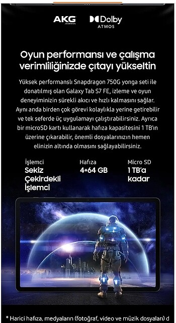 Beden Renk Samsung S7 FE tablet