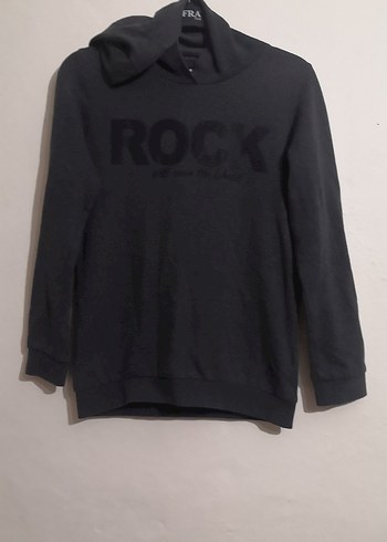 9 Yaş Beden siyah Renk Erkek Çocuk Siyah Kapüşonlu Rock Sweatshirt