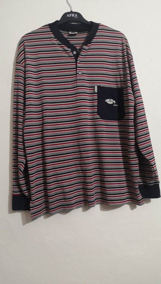 Erkek Çok Renkli Çizgili Düğmeli Pijama Üstü - Görsel 5