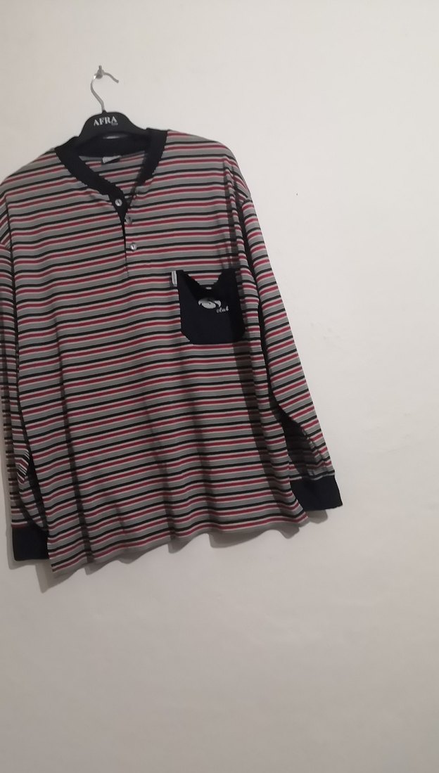 Erkek Çok Renkli Çizgili Düğmeli Pijama Üstü - Görsel 3