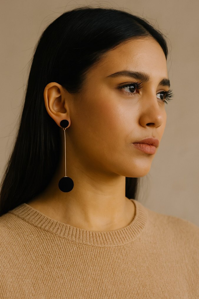 Siyah Midi Minimalist Kadın Küpe - Görsel 2