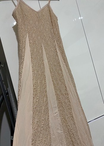 İPEKYOL/Dantel Detaylı Bej Bohem Uzun Elbise - Görsel 2