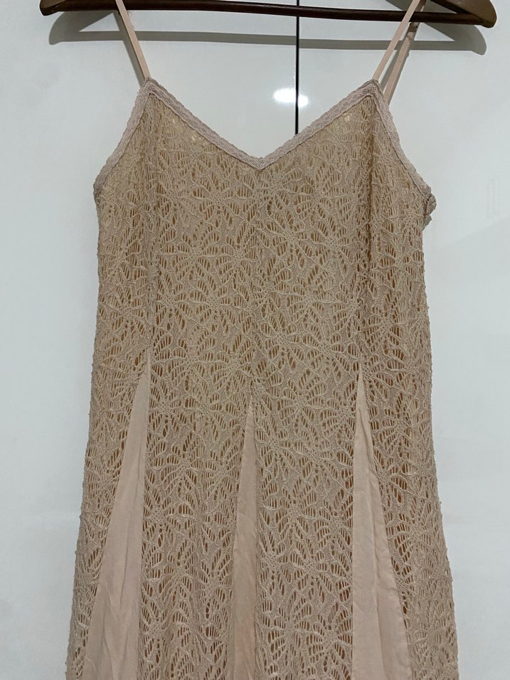 İPEKYOL/Dantel Detaylı Bej Bohem Uzun Elbise - Görsel 5