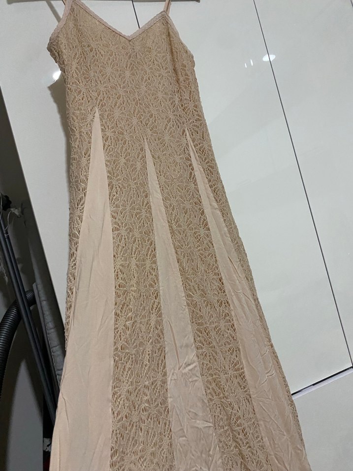 İPEKYOL/Dantel Detaylı Bej Bohem Uzun Elbise - Görsel 2