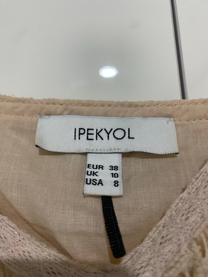 İPEKYOL/Dantel Detaylı Bej Bohem Uzun Elbise - Görsel 3