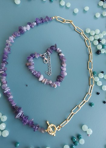 Ametis doğal taş kolye bileklik - Görsel 6