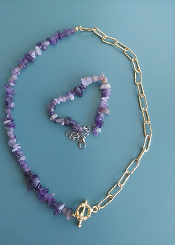 Ametis doğal taş kolye bileklik - Görsel 9