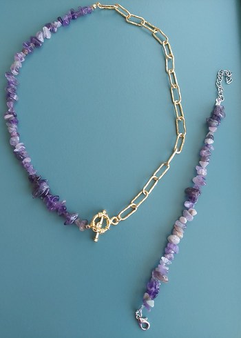 Ametis doğal taş kolye bileklik - Görsel 12