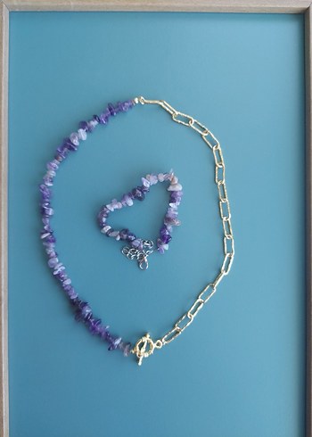 Ametis doğal taş kolye bileklik - Görsel 8