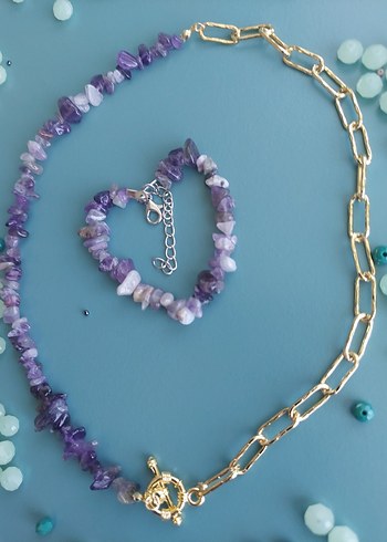 Ametis doğal taş kolye bileklik - Görsel 5