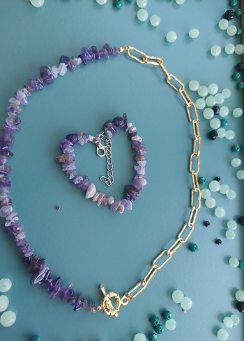 Ametis doğal taş kolye bileklik - Görsel 3