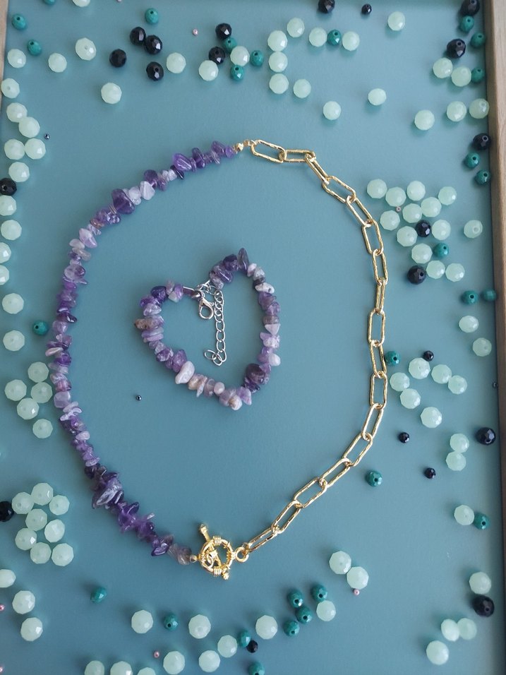 Ametis doğal taş kolye bileklik - Görsel 2