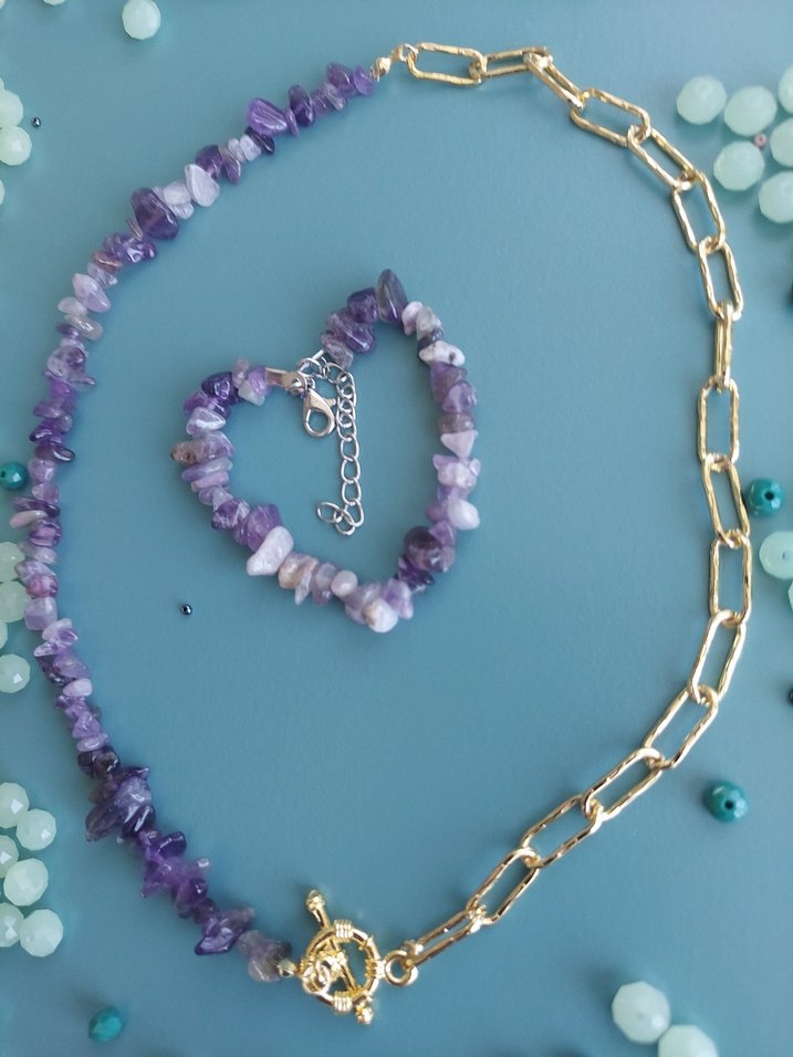 Ametis doğal taş kolye bileklik - Görsel 5