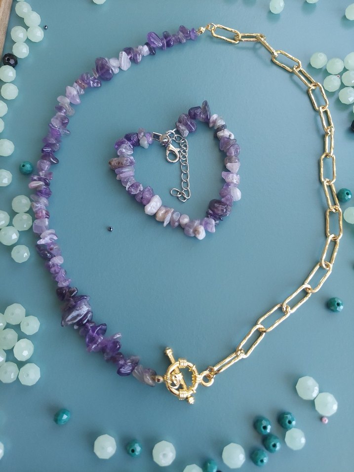 Ametis doğal taş kolye bileklik - Görsel 4