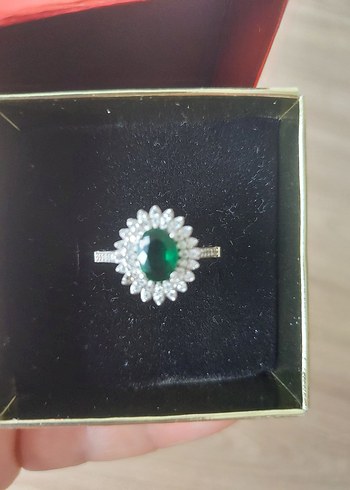 925 ayar Zümrüt doğal taşlı yüzük - Görsel 11