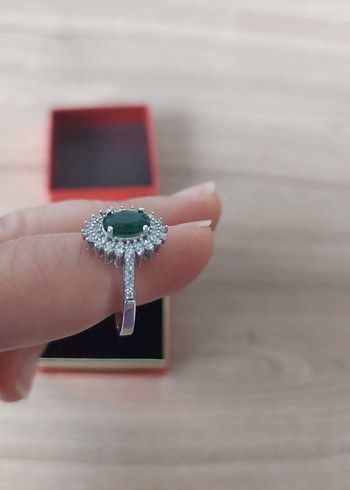 925 ayar Zümrüt doğal taşlı yüzük - Görsel 4
