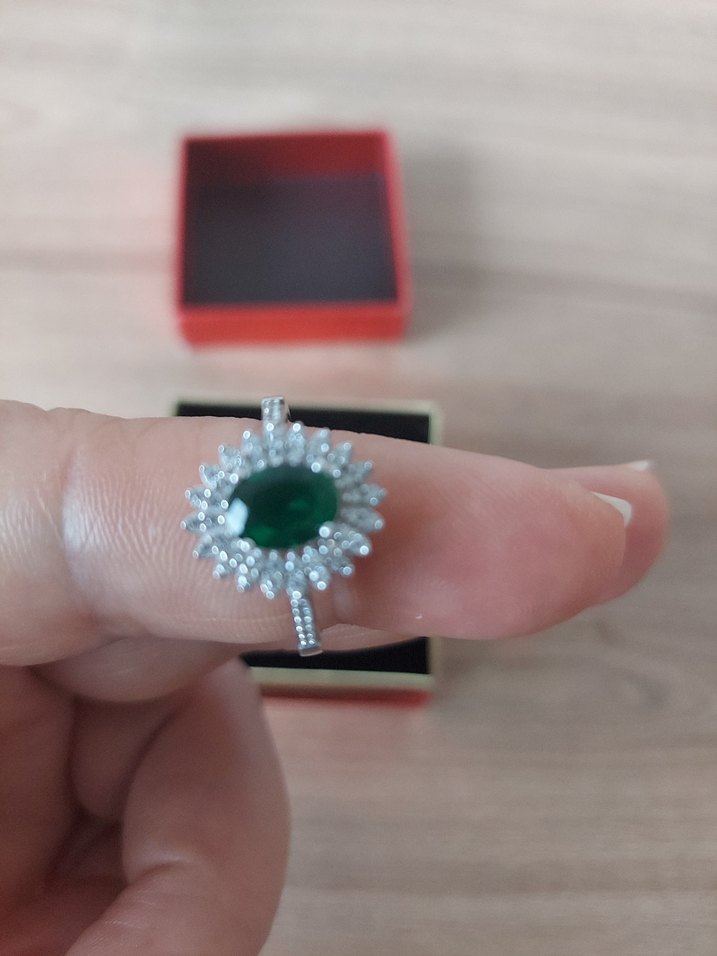 925 ayar Zümrüt doğal taşlı yüzük - Görsel 5