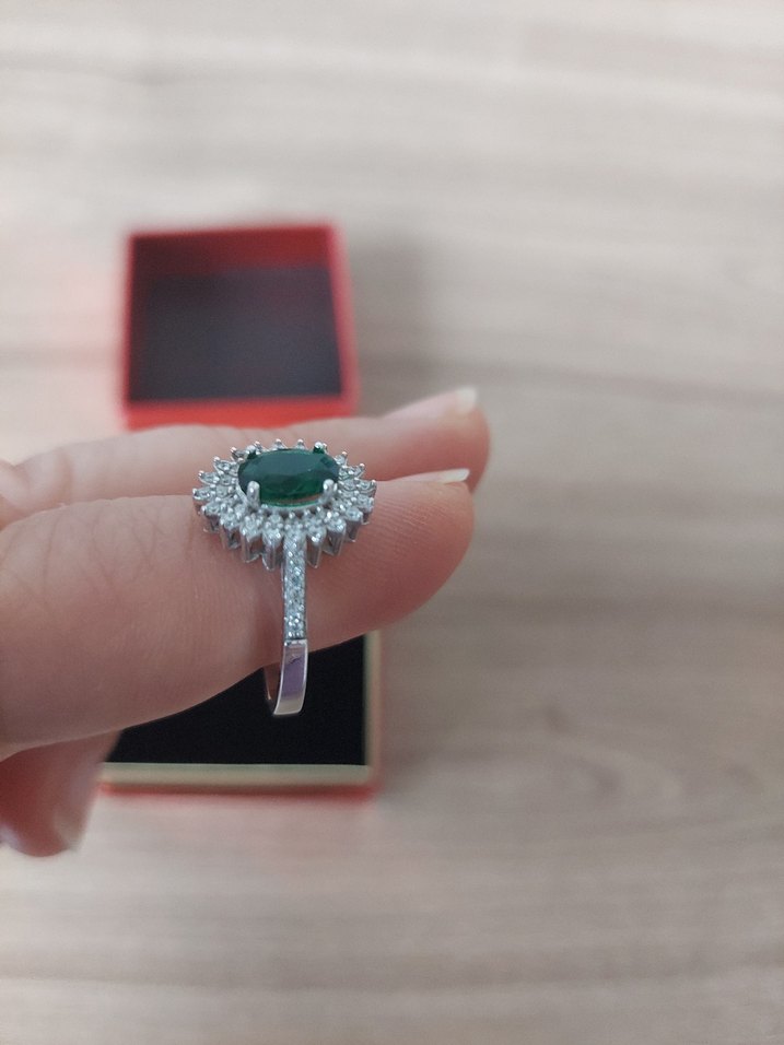 925 ayar Zümrüt doğal taşlı yüzük - Görsel 4